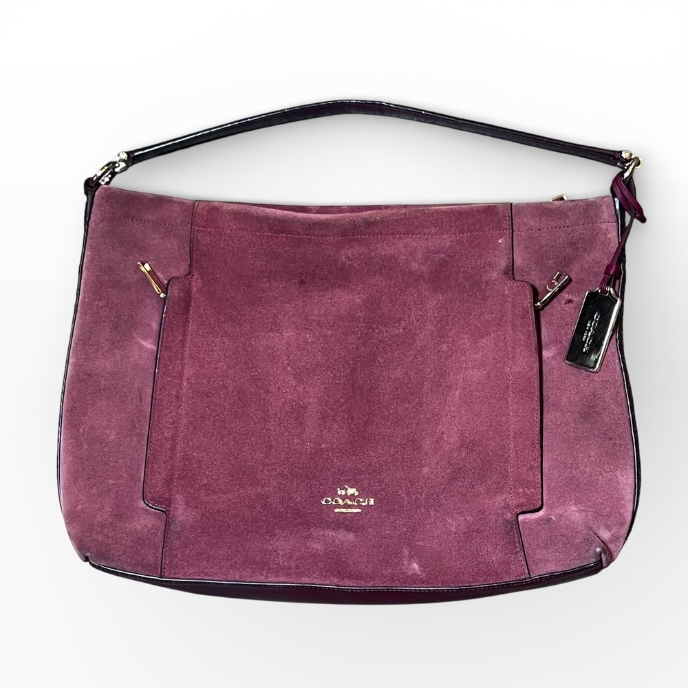 Coach Chelsea Hobo Plum Burgandy Suede Leather Snakeskin Shoulder Bag 35984 RARE